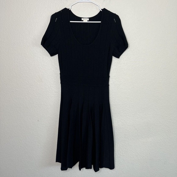Anthropologie Shoshanna Black Pleated Cocktail Fit Flare Career Dress Medium Y22 - Picture 4 of 10